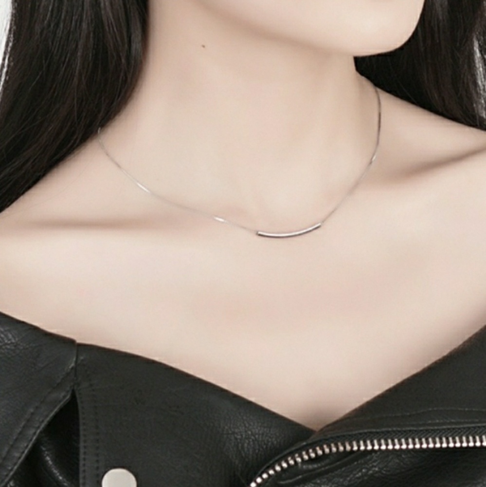 Minimalist Simple 925 Silver Silver Bar Necklace - Picture 2 of 6